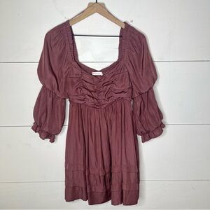 Mustard Seed • Square Neck 3/4 Puff Sleeve Smocked Back Mini Dress Size Medium